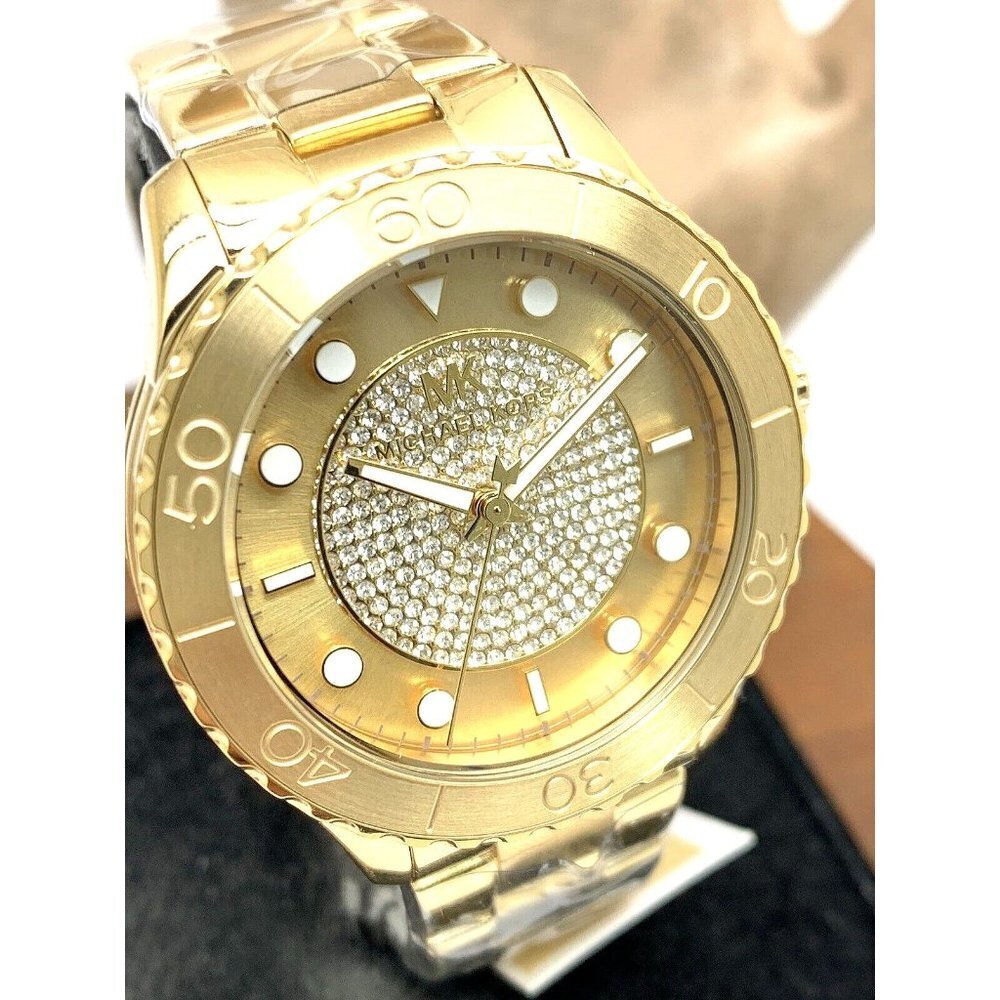 Michael Kors Women's Watch MK6911 Runway Gemmed Quartz 40mm Gold Stainless Steel